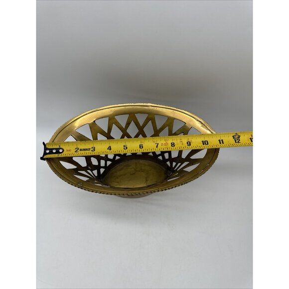 Vintage Brass Weave Lattice Basket Planter Fruit Bowl - Picture 2 of 13